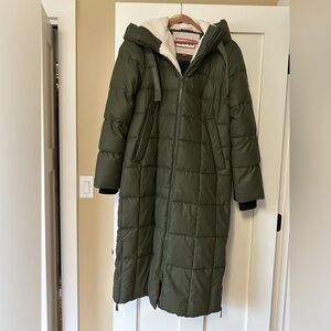 Hunter Olive Hooded Puffer Jacket long